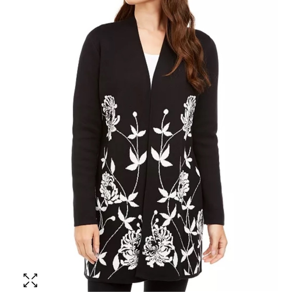 ALFANI Arched Garden Open Cardigan Black Sz S